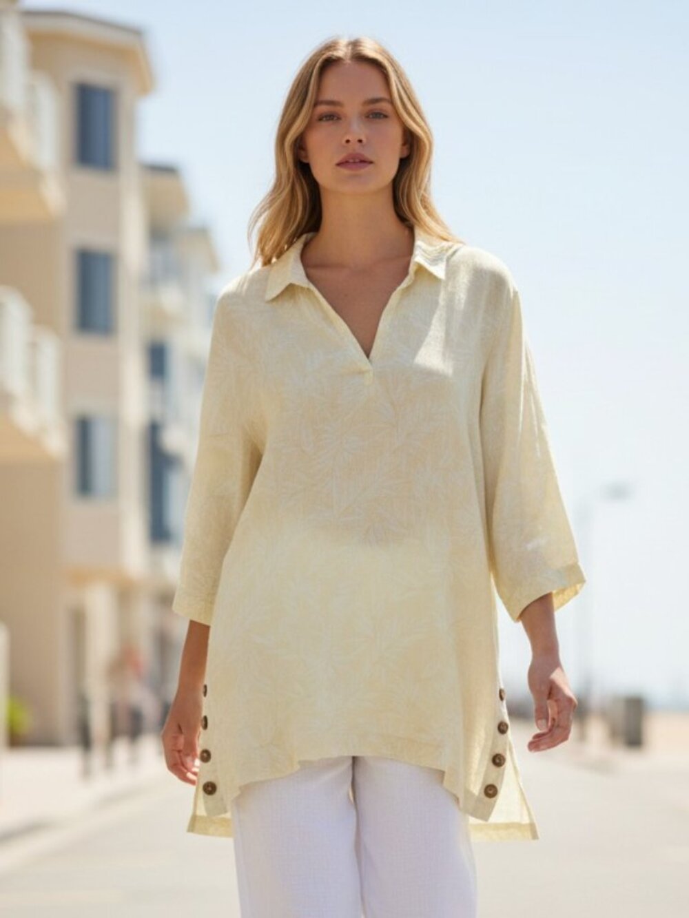 NWT Tahari 100% Linen Oversized Tunic Top Ivory Cream Coastal Chic Plus Size 3X